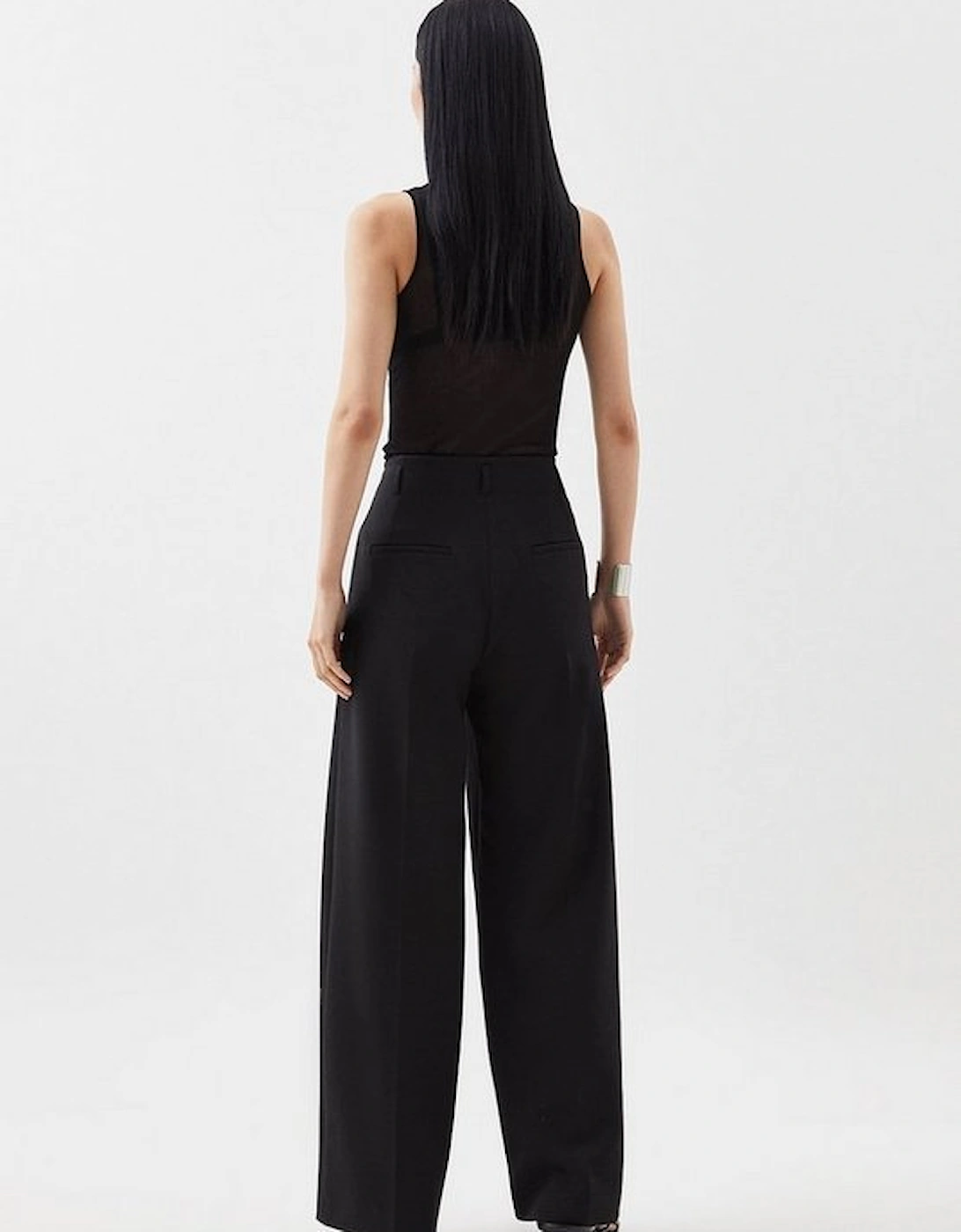 Compact Stretch Wide Leg Darted Tailored Trousers