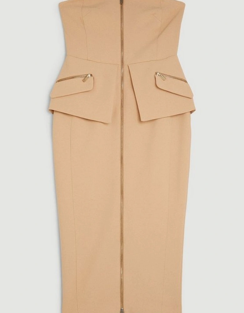 Compact Stretch Zip Pocket Detail Tailored Midi Dress