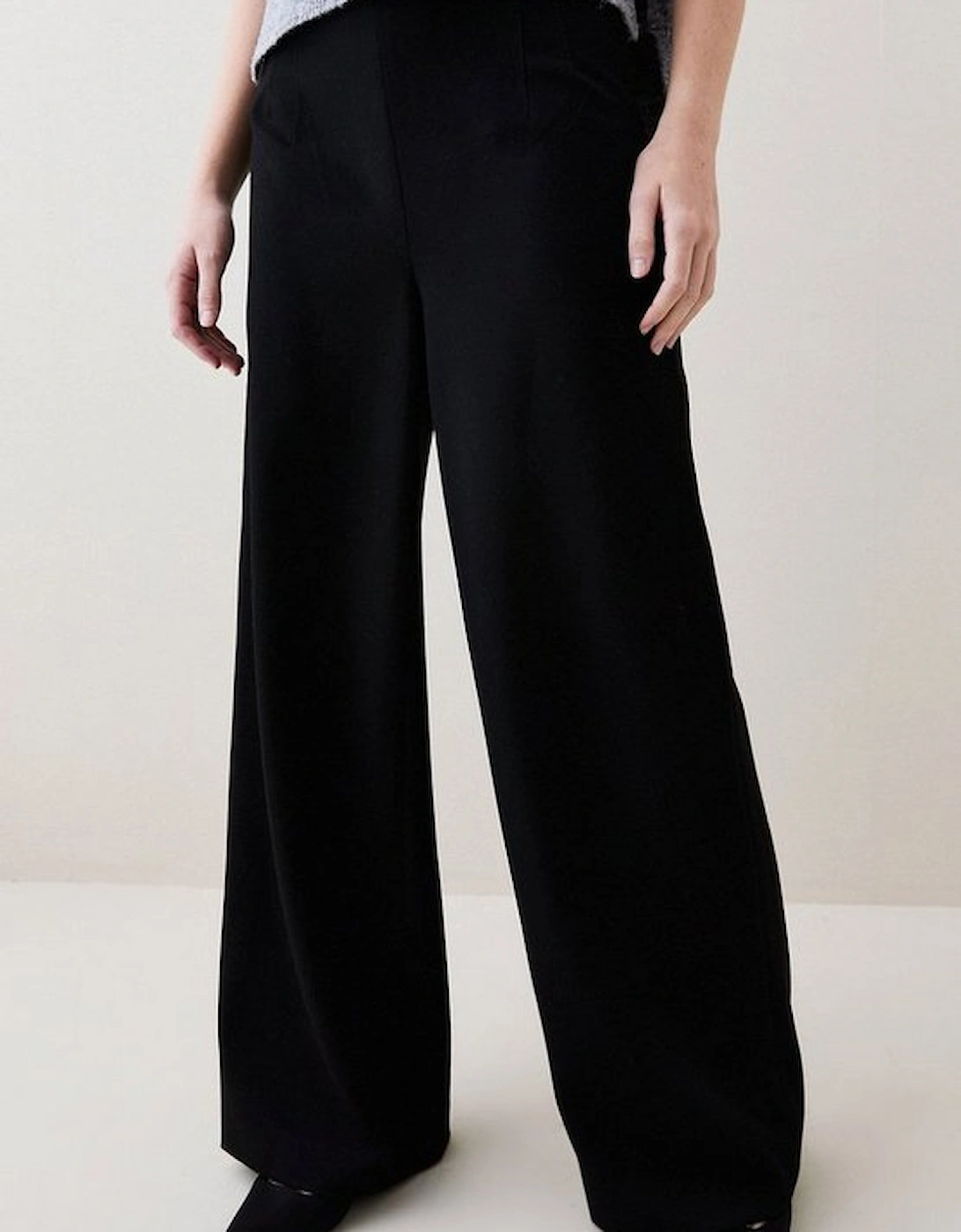 Structured Crepe Tailored High Waist Wide Leg Trouser