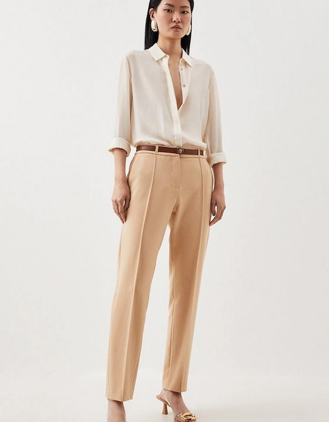 Compact Stretch Tailored Waist Detail Straight Leg Trousers, 5 of 4