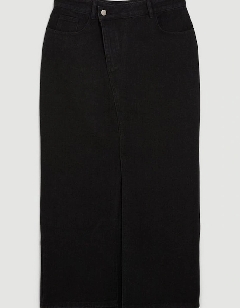 Denim Asymmetric Waistband Detail Maxi Skirt