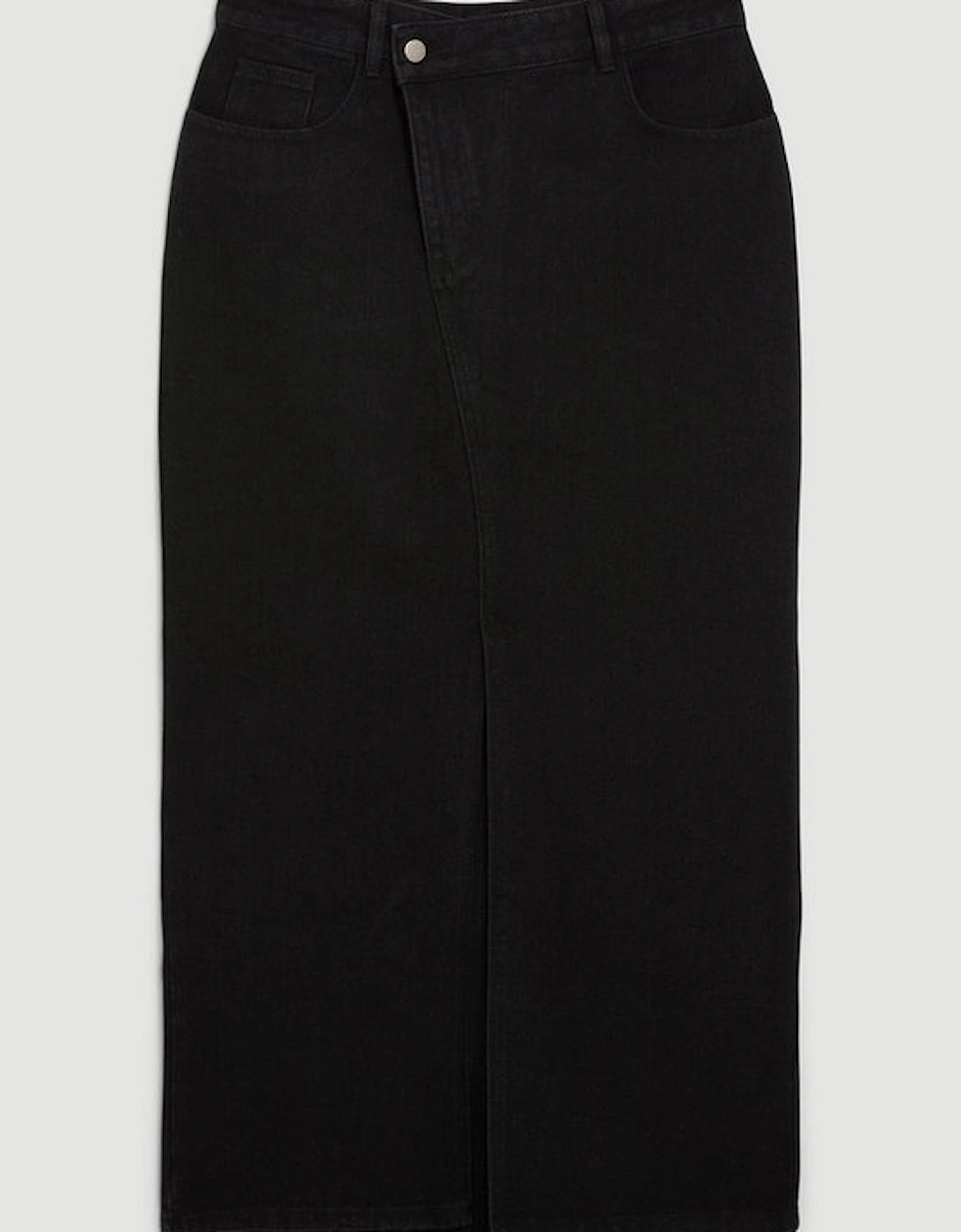 Denim Asymmetric Waistband Detail Maxi Skirt