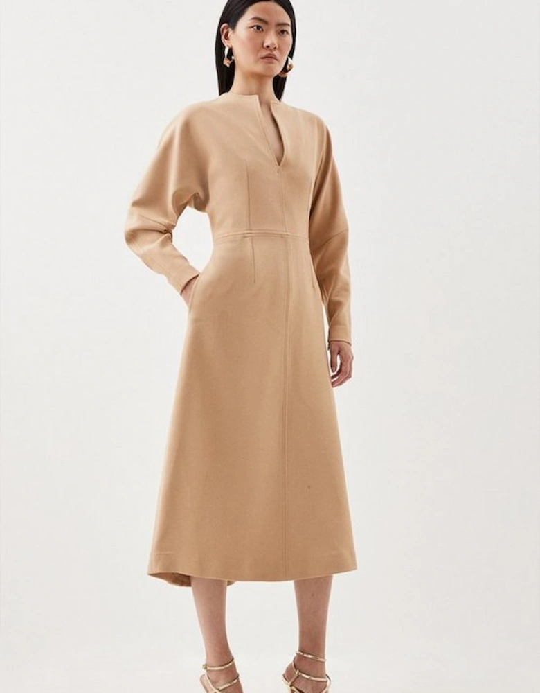 Structured Crepe Tailored Keyhole Rounded A Line Maxi Dress