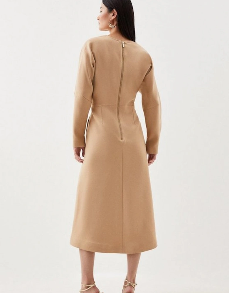 Structured Crepe Tailored Keyhole Rounded A Line Maxi Dress