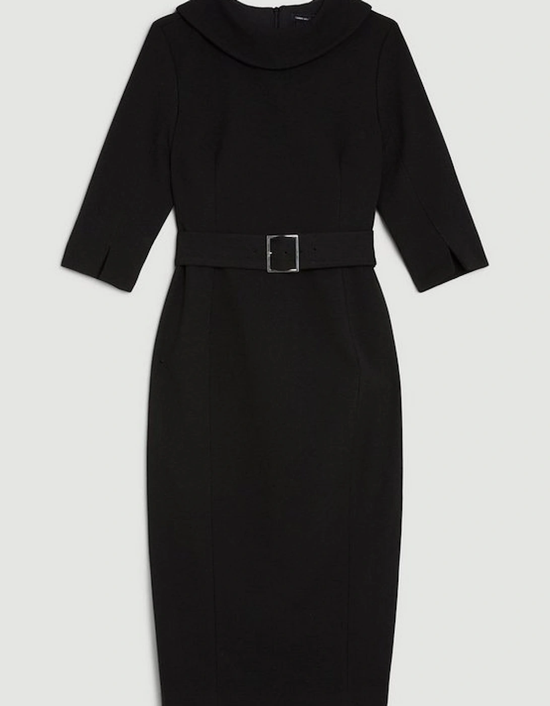 Tailored Structured Crepe Roll Neck Pencil Midi Dress