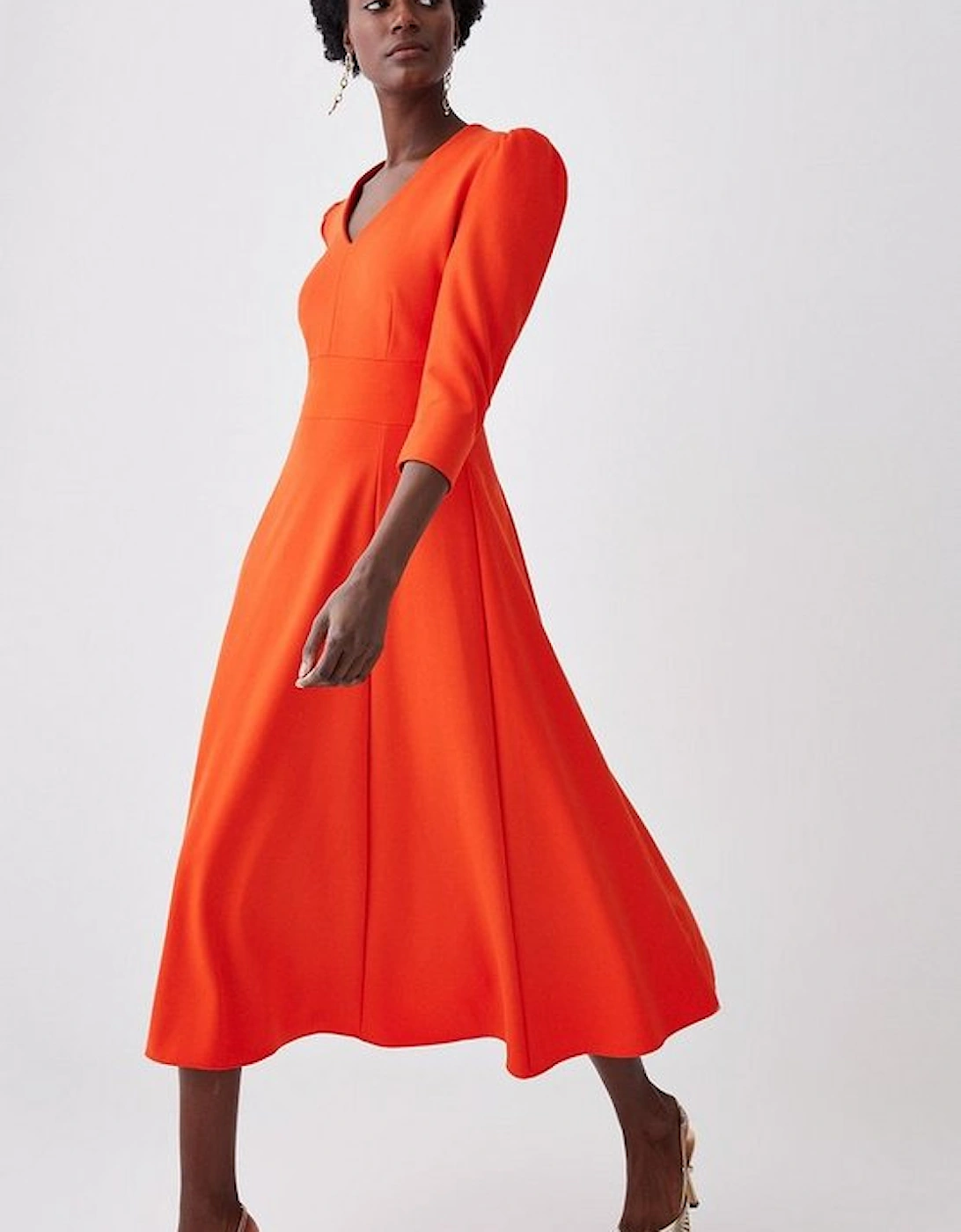 Structured Crepe Tailored Full Skirted Midi Dress, 5 of 4