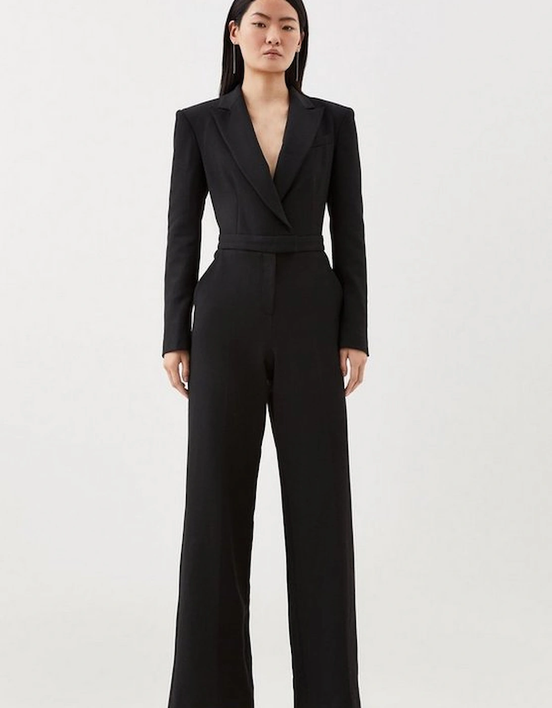 Compact Stretch Tailored Long Sleeve Wide Leg Jumpsuit, 5 of 4