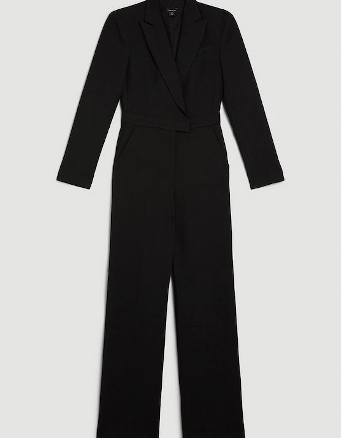 Compact Stretch Tailored Long Sleeve Wide Leg Jumpsuit