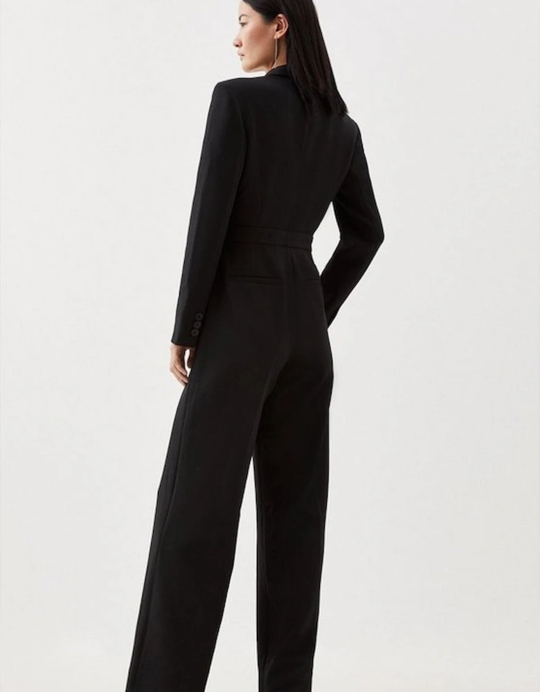 Compact Stretch Tailored Long Sleeve Wide Leg Jumpsuit