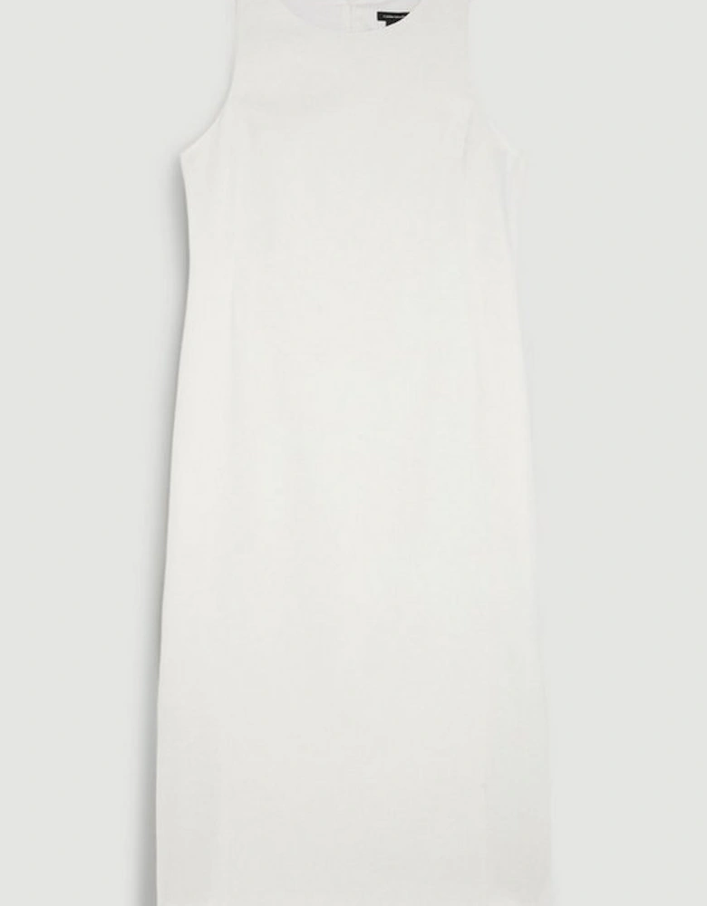 Viscose Satin Back Crepe Tailored Sleeveless Midi Column Dress