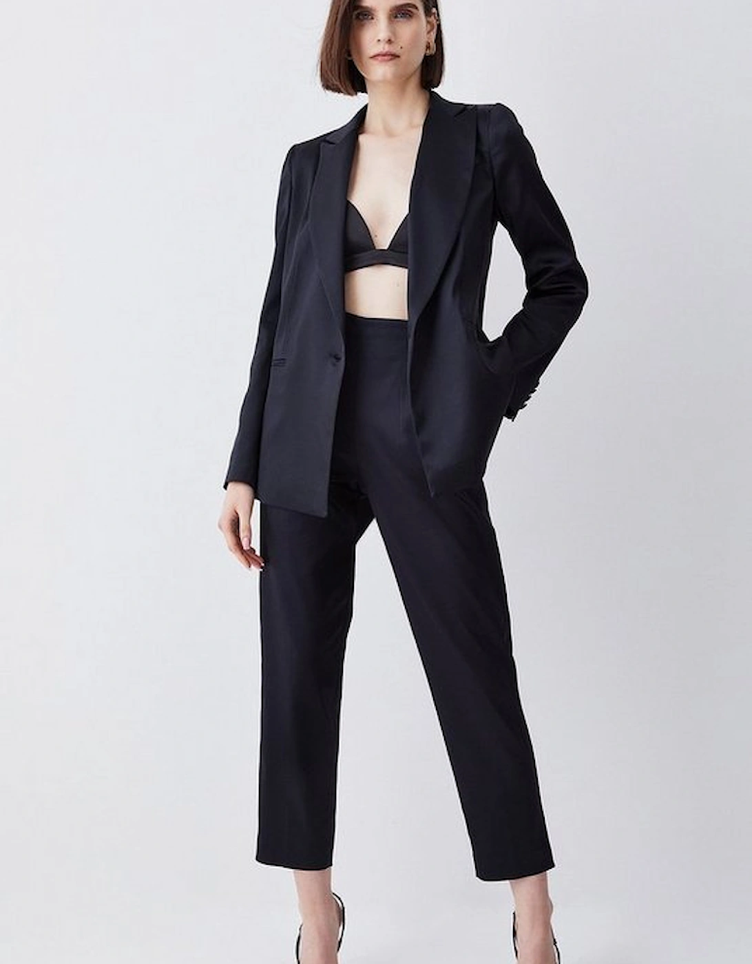 Italian Structured Satin Tailored High Waisted Trousers, 5 of 4
