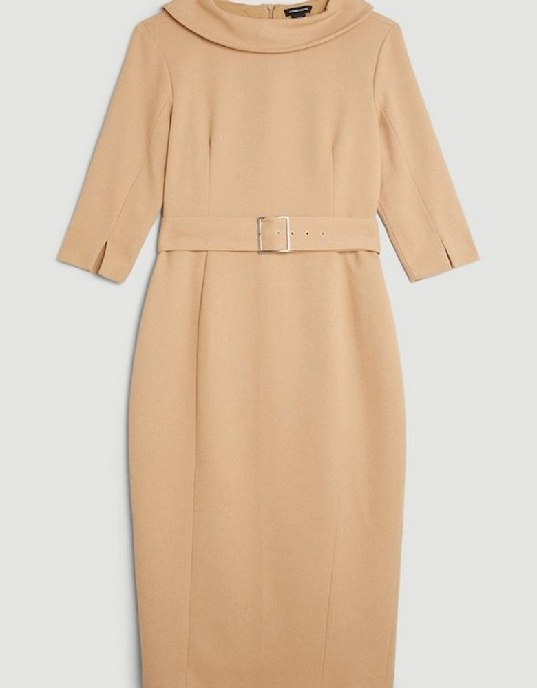 Tailored Structured Crepe Roll Neck Pencil Midi Dress