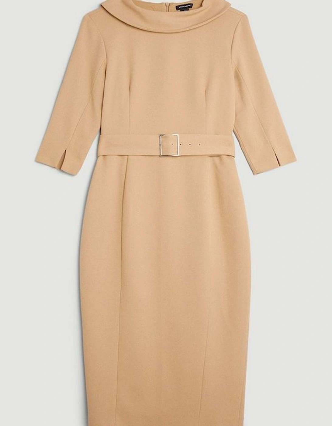 Tailored Structured Crepe Roll Neck Pencil Midi Dress