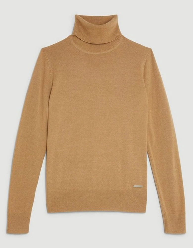 Merino Wool Roll Neck Knit Jumper