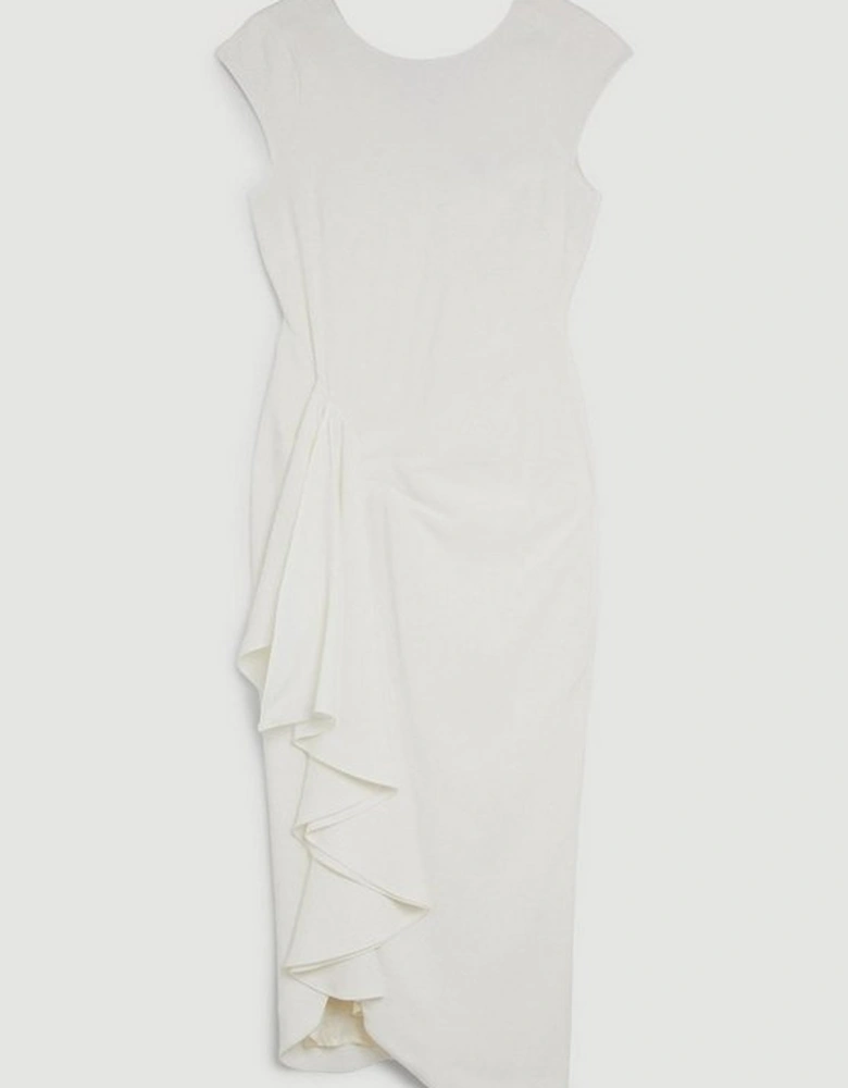 Compact Stretch Viscose Cap Sleeve Drape Detail Tailored Midi Dress