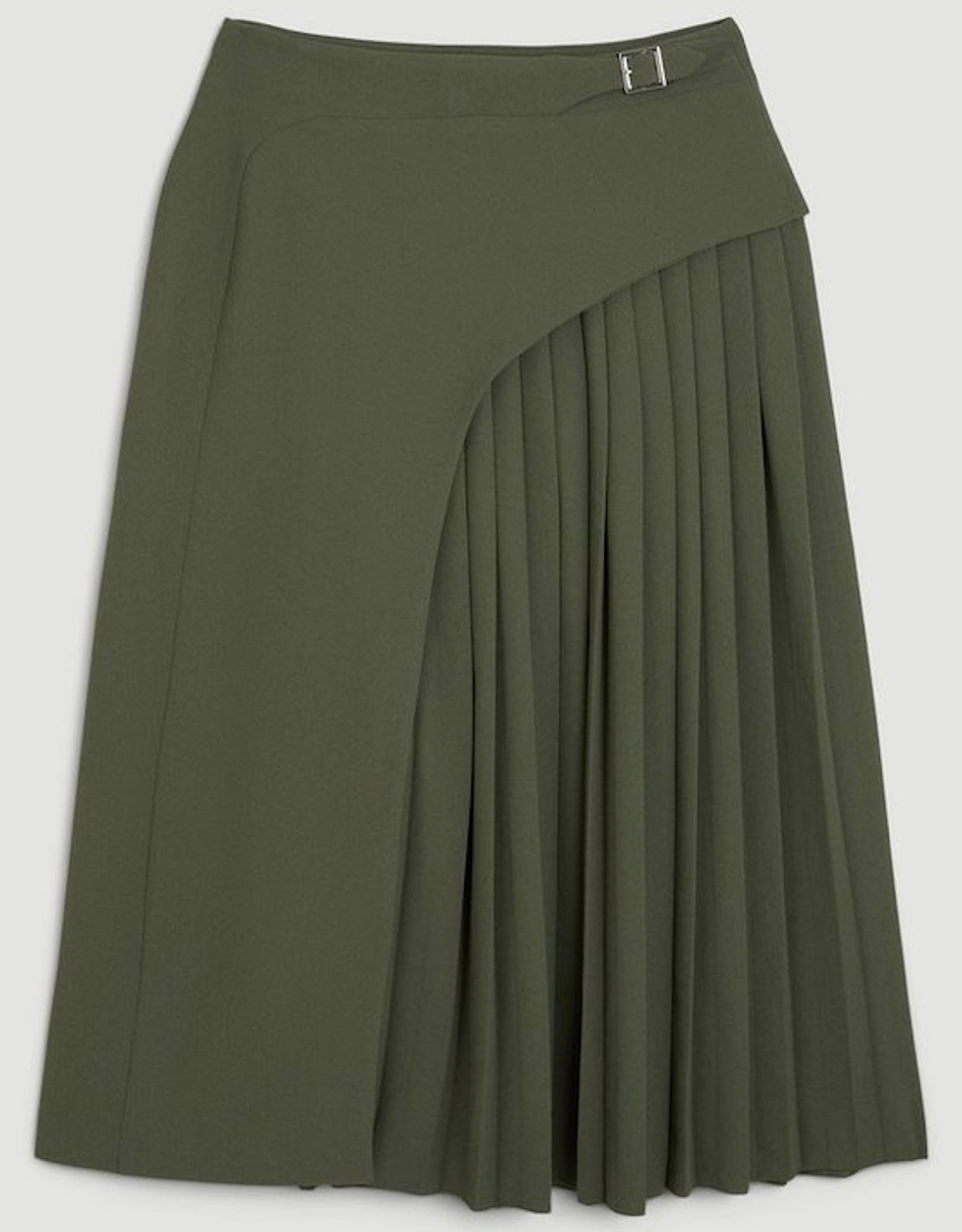 Tailored Buckle Detail Pleated Midi Skirt