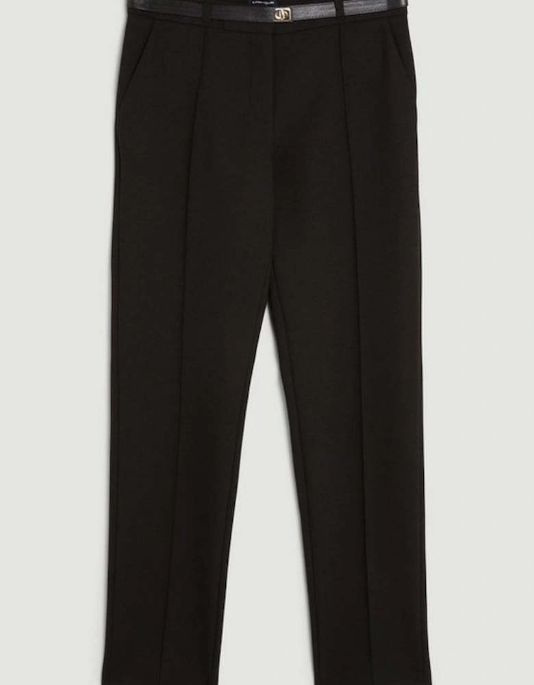 Compact Stretch Tailored Waist Detail Straight Leg Trousers