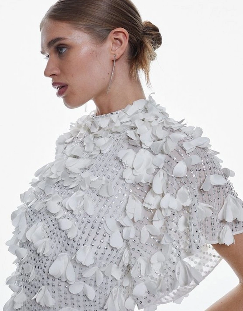 Crystal Applique Angel Sleeve Woven Midaxi Dress