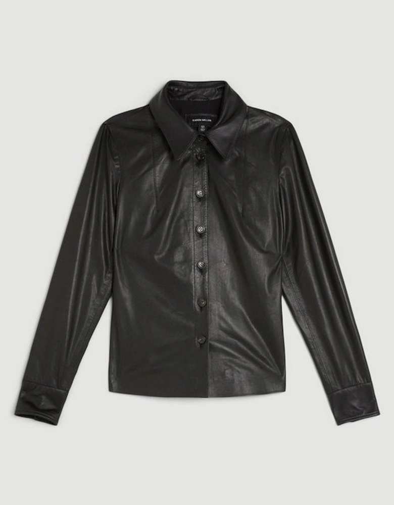 Leather Button Down Collared Shirt