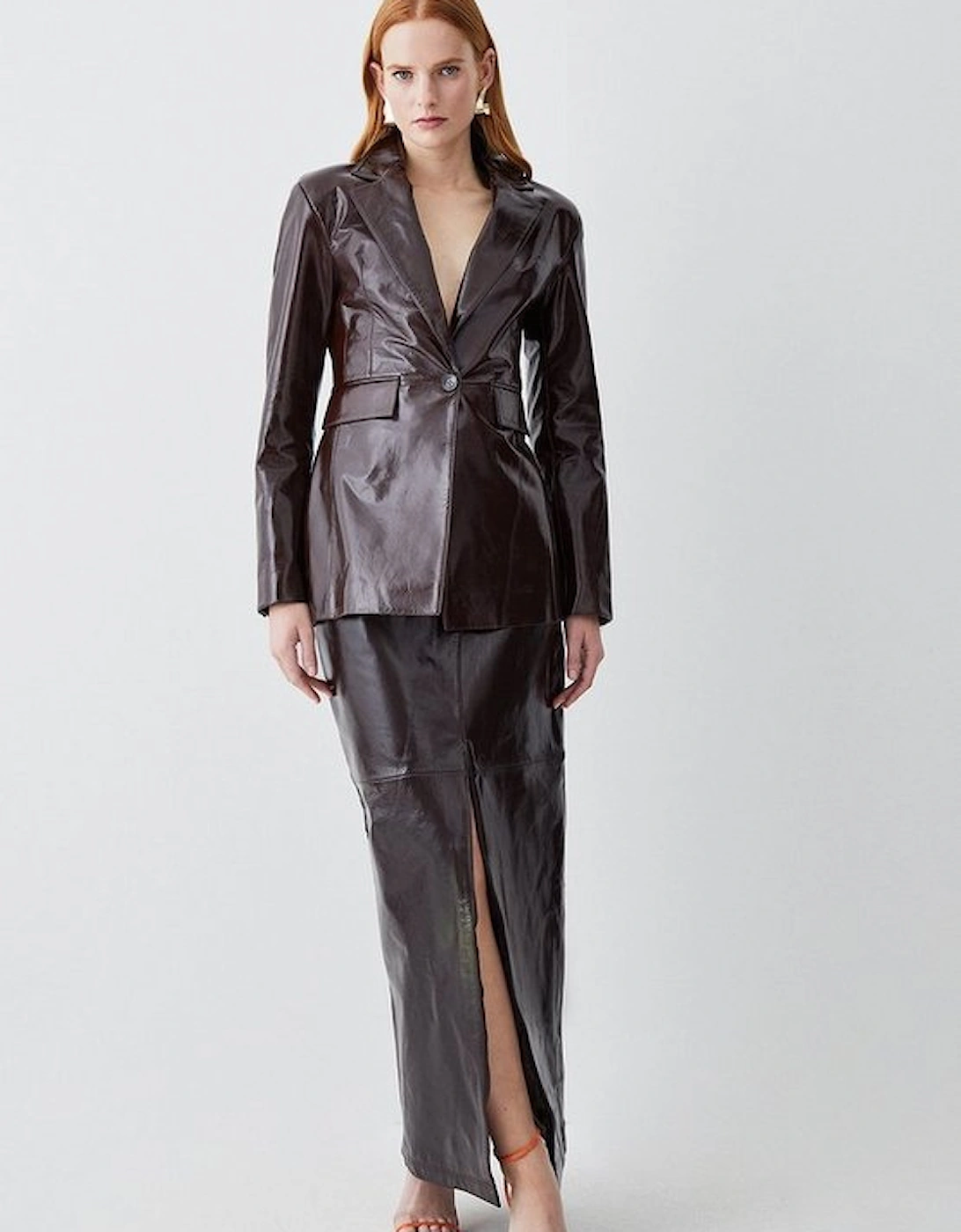 Patent Leather Strong Shoulder Tailored Blazer