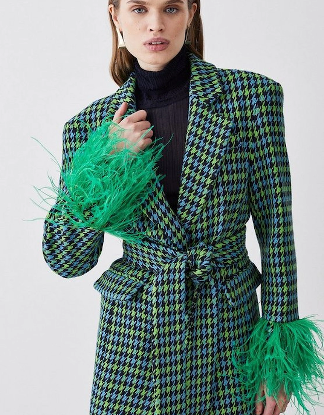 Colourpop Tweed Feather Cuff Tailored Coat