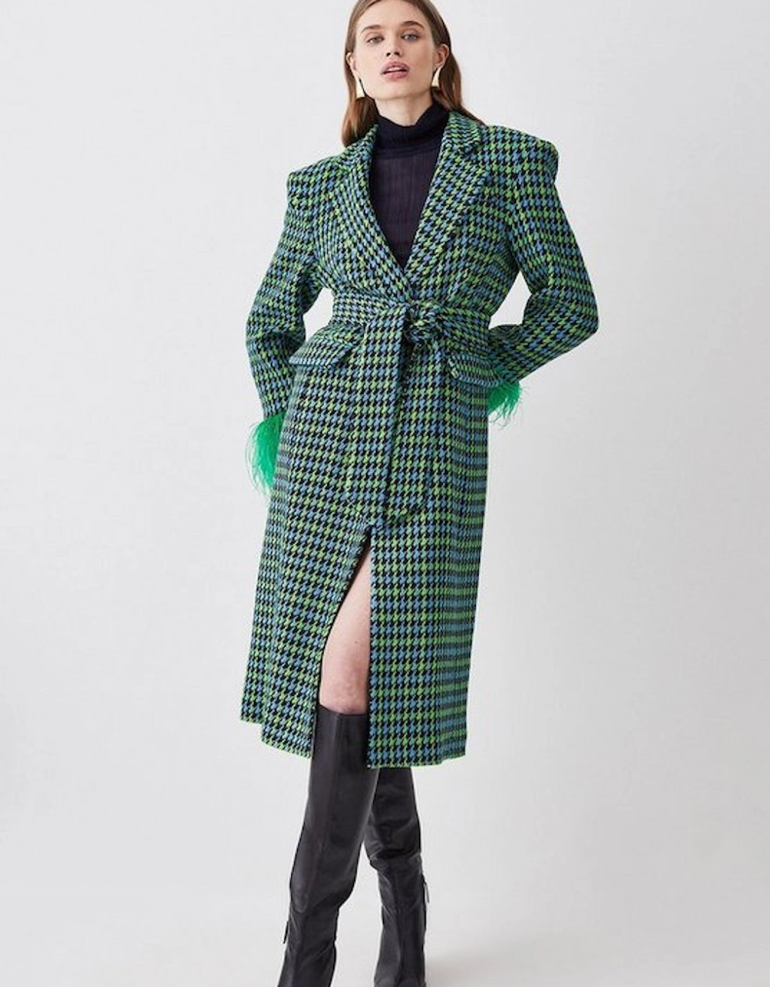 Colourpop Tweed Feather Cuff Tailored Coat, 5 of 4
