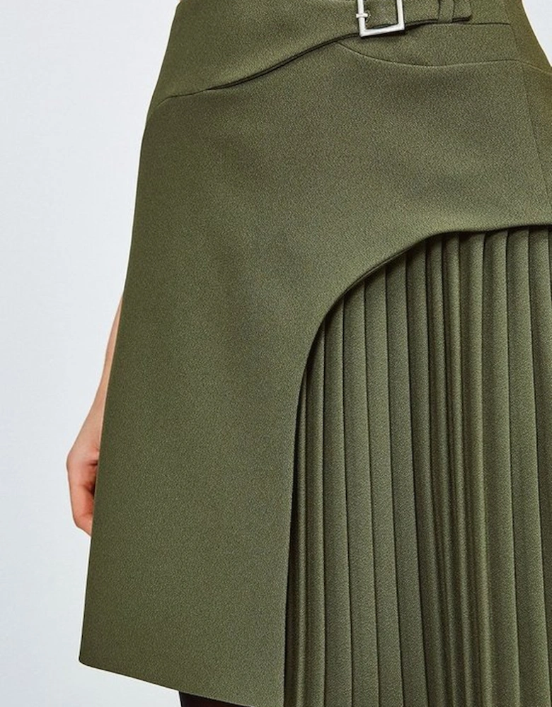 Tailored Buckle Detail Pleated Mini Skirt