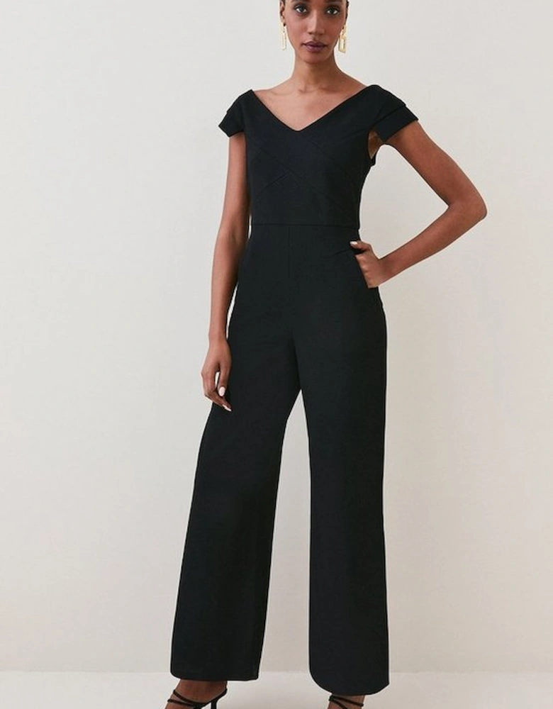 Structured Crepe Tailored Cross Detail Jumpsuit