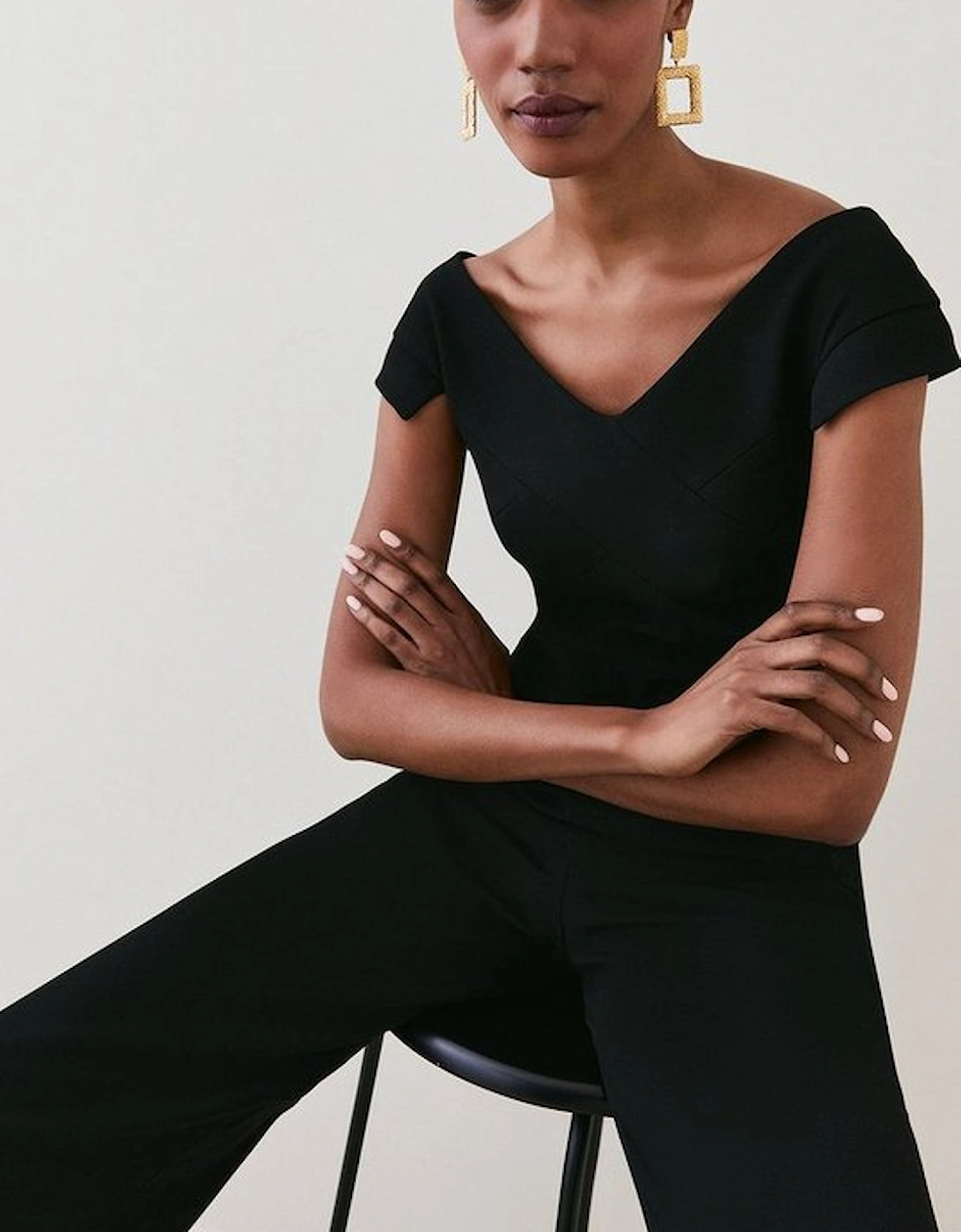 Structured Crepe Tailored Cross Detail Jumpsuit
