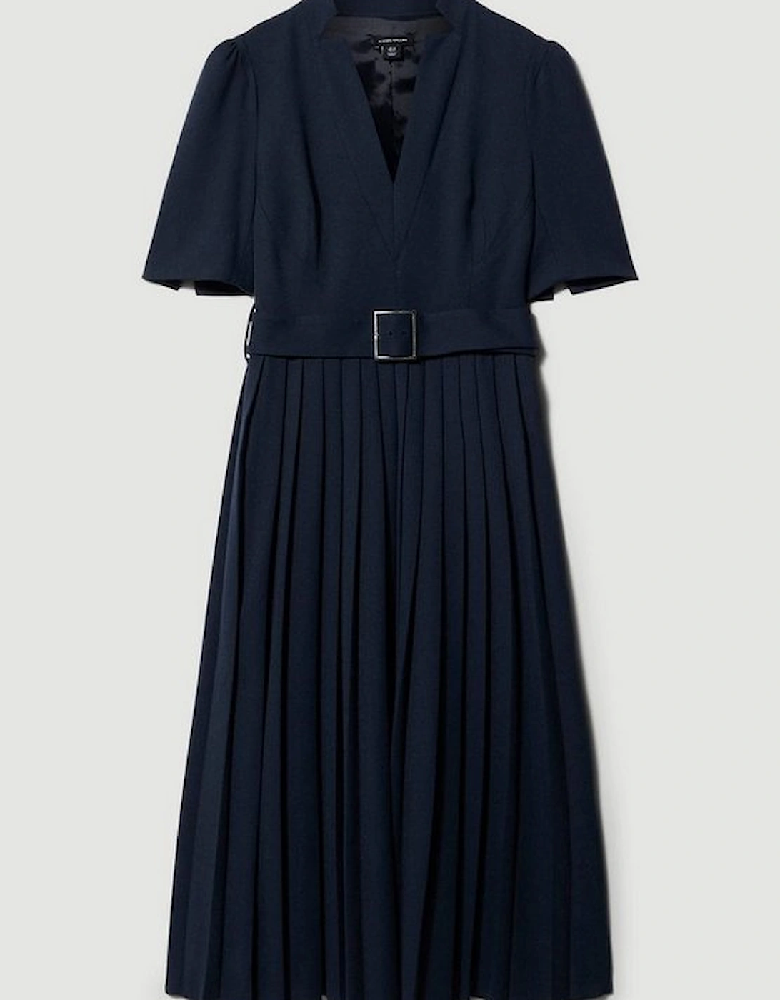 Tailored Structured Crepe Forever Pleat Belted Midi Dress