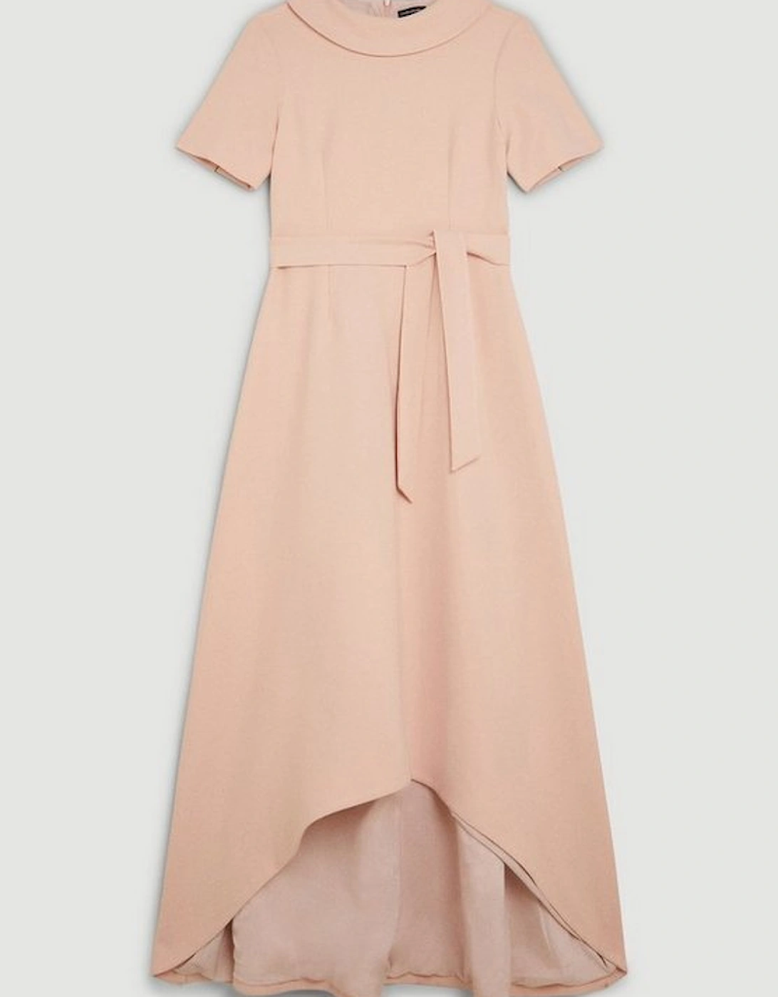 Compact Stretch Roll Neck Belted High Low Tailored Midi Dress