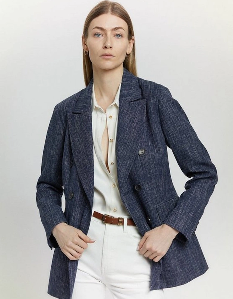 Tailored Denim Look Double Breasted Jacket