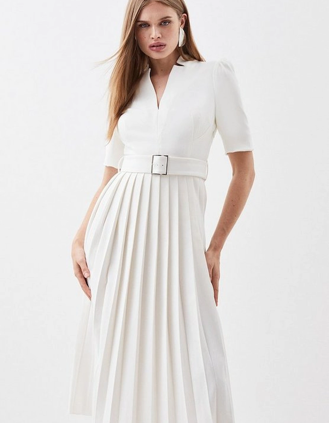 Petite Tailored Structured Crepe Forever Pleat Midi Dress, 5 of 4