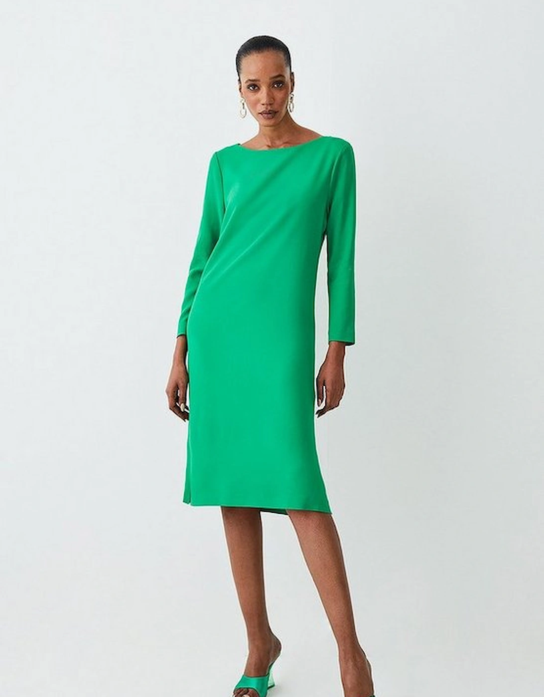 Compact Stretch Viscose Sleeved Clean Tailored Midi Dress, 5 of 4