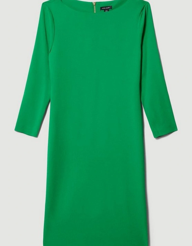 Compact Stretch Viscose Sleeved Clean Tailored Midi Dress