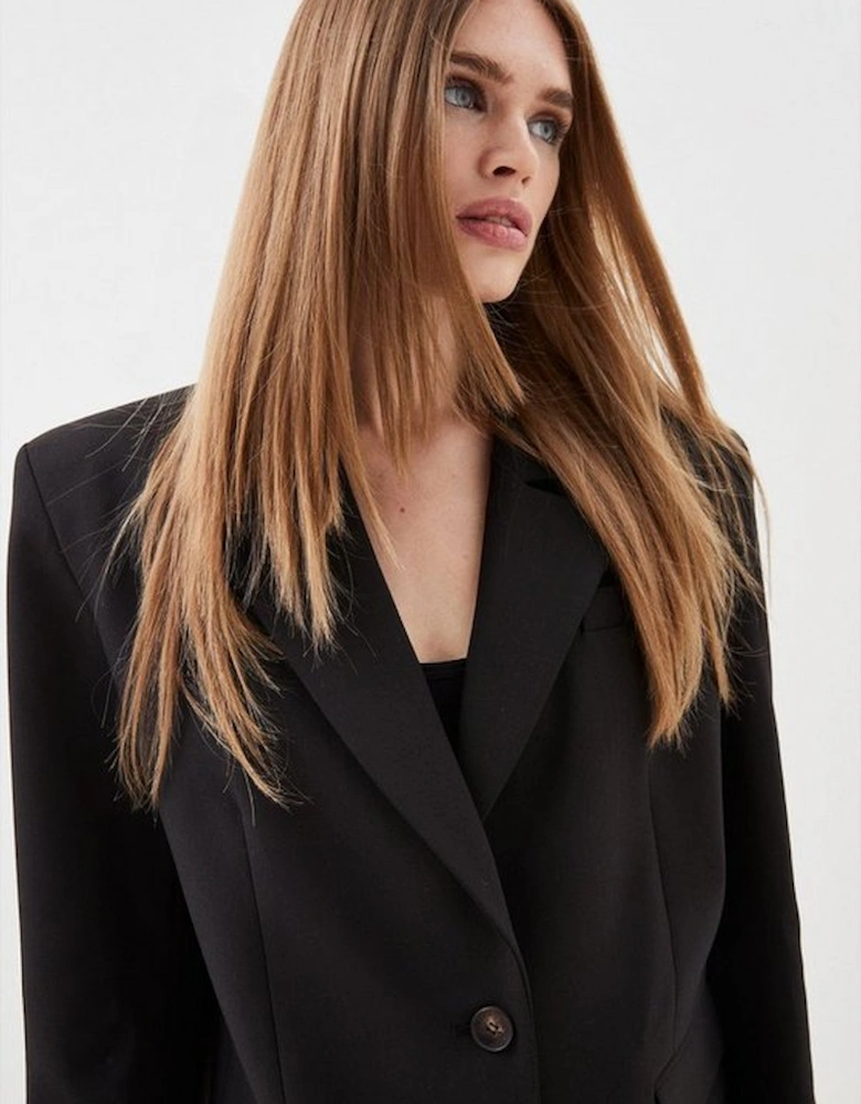 Compact Stretch Strong Shoulder Tailored Longline Blazer