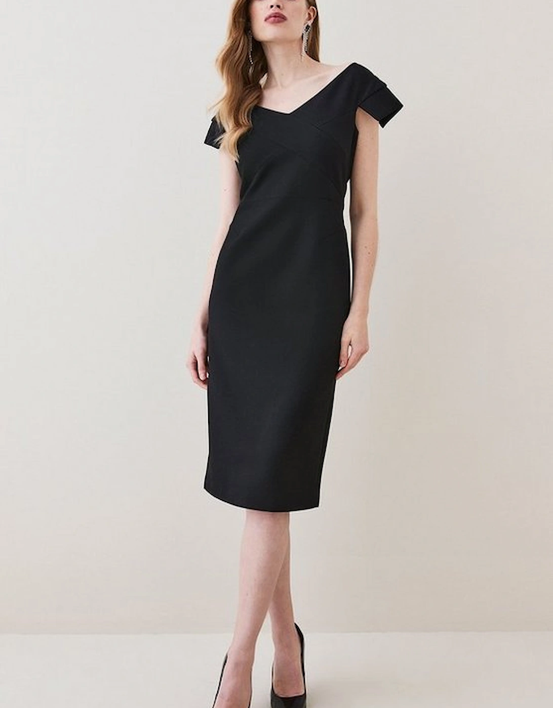 Structured Crepe Tailored Cross Detail Midi Dress, 5 of 4