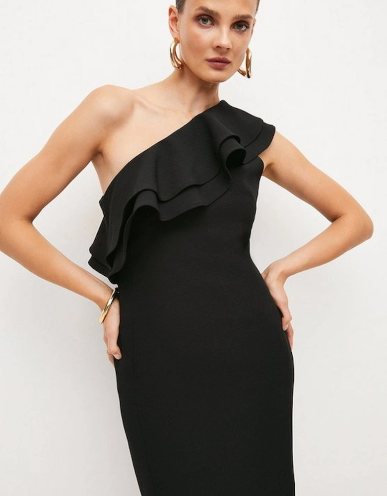 Structured Crepe Tailored One Shoulder Midi Dress