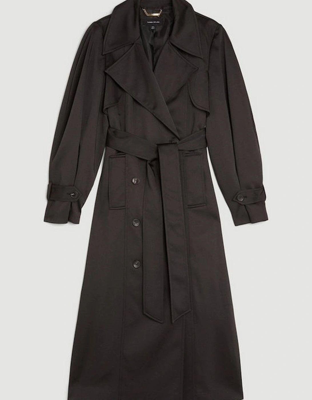Tailored Satin Maxi Belted Trench Coat