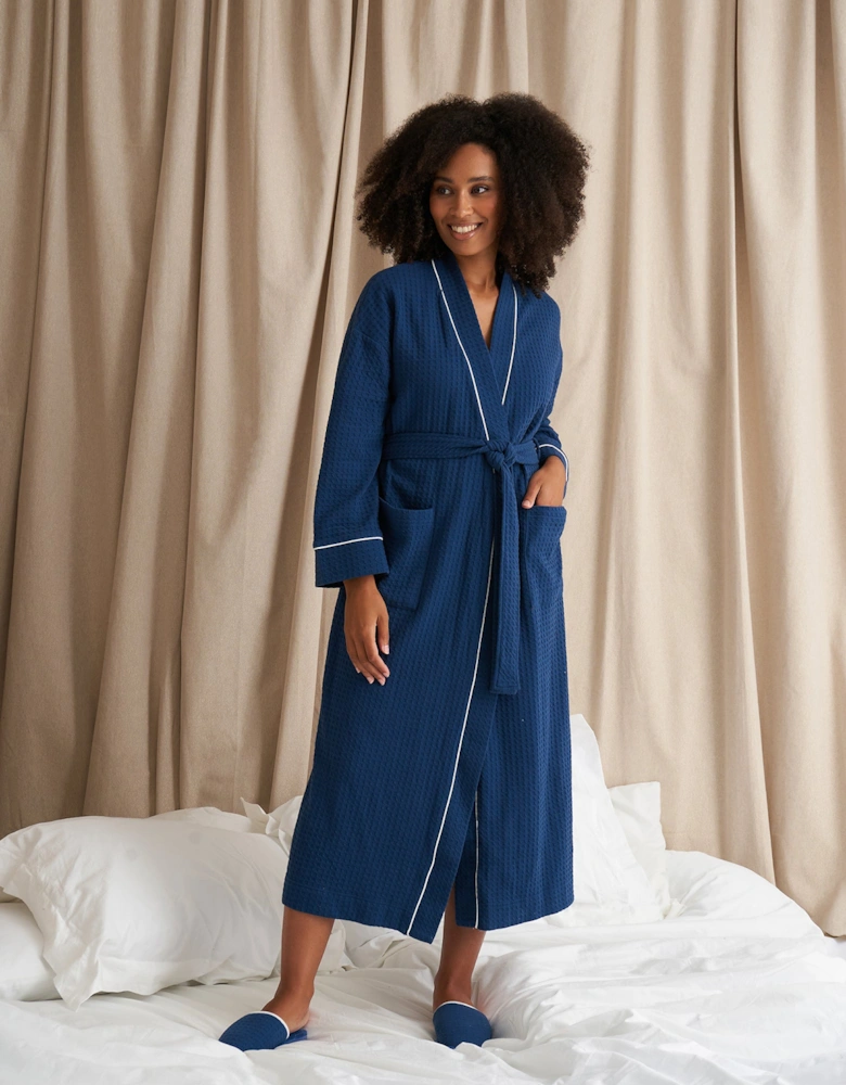 Luxury Suite Waffle Robe in Marine Blue