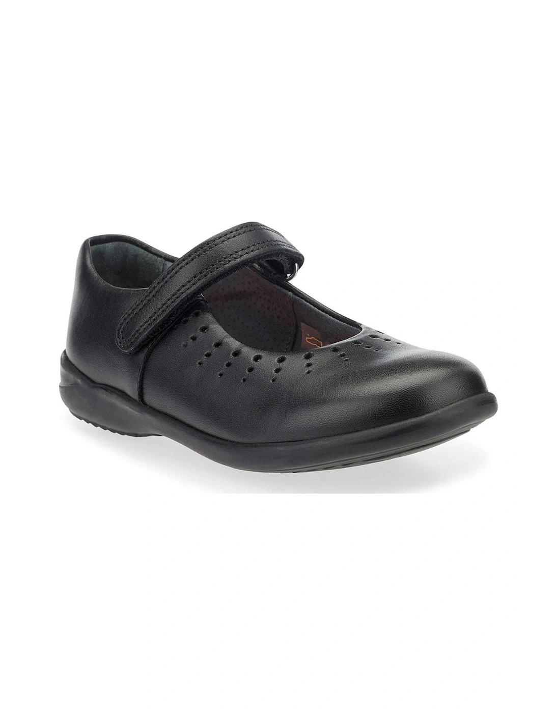 Younger Girls Mary Jane Easy Riptape Girls School Shoes - Black Leather