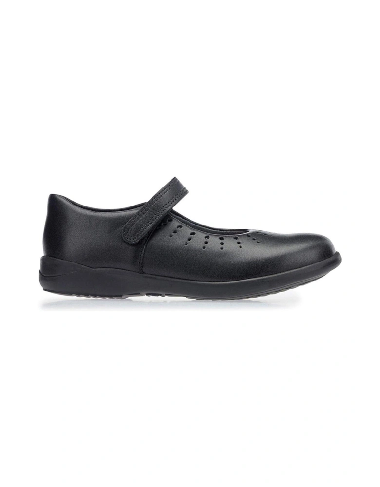 Younger Girls Mary Jane Easy Riptape Girls School Shoes - Black Leather