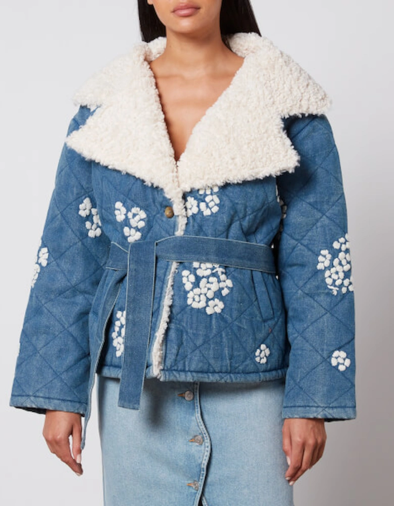 Wilma Floral-Embrodiered Denim and Fleece Jacket