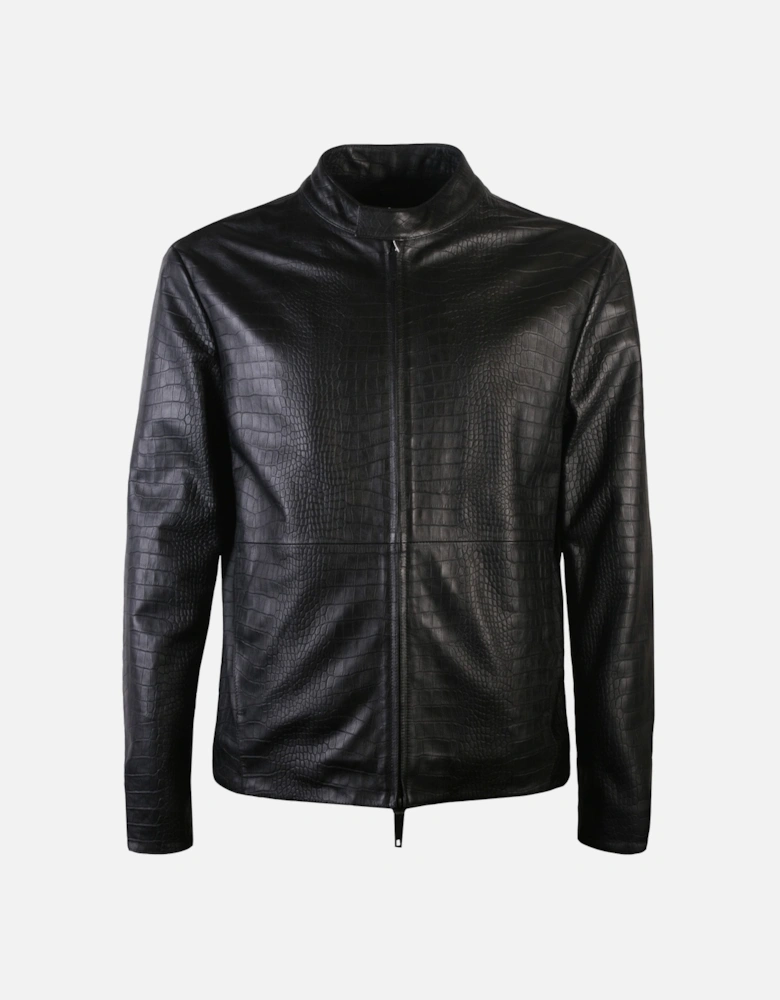 Collezioni Men's Leather Bomber Jacket Black
