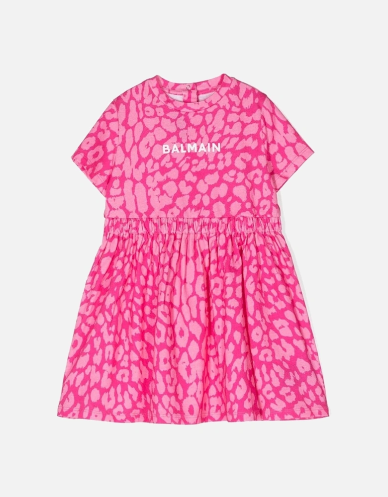 Baby Girls Leopard Print Jersey Dress Pink