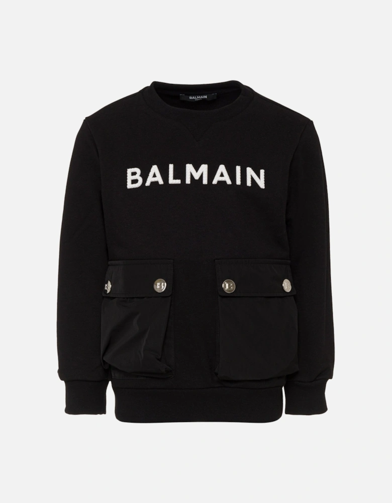 Boys Logo Print Cotton Sweater Black