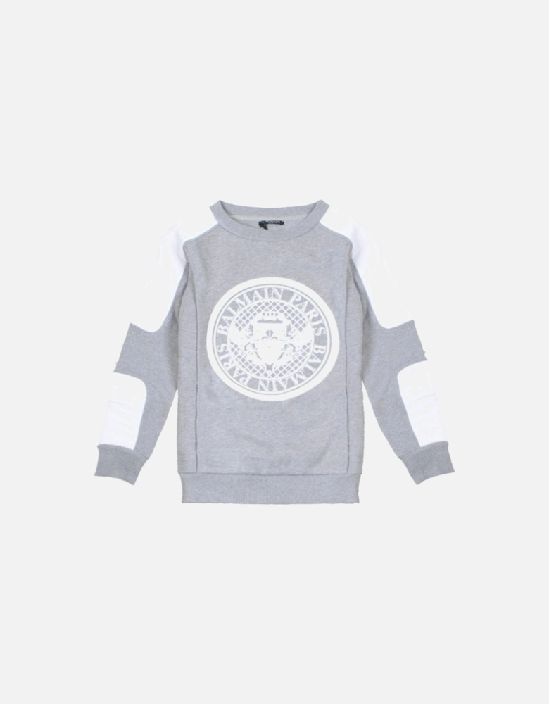 Boys Patch Emblem Logo Sweatshirt Grey