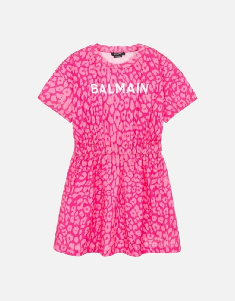 Girls Leopard Print Jersey Dress Pink