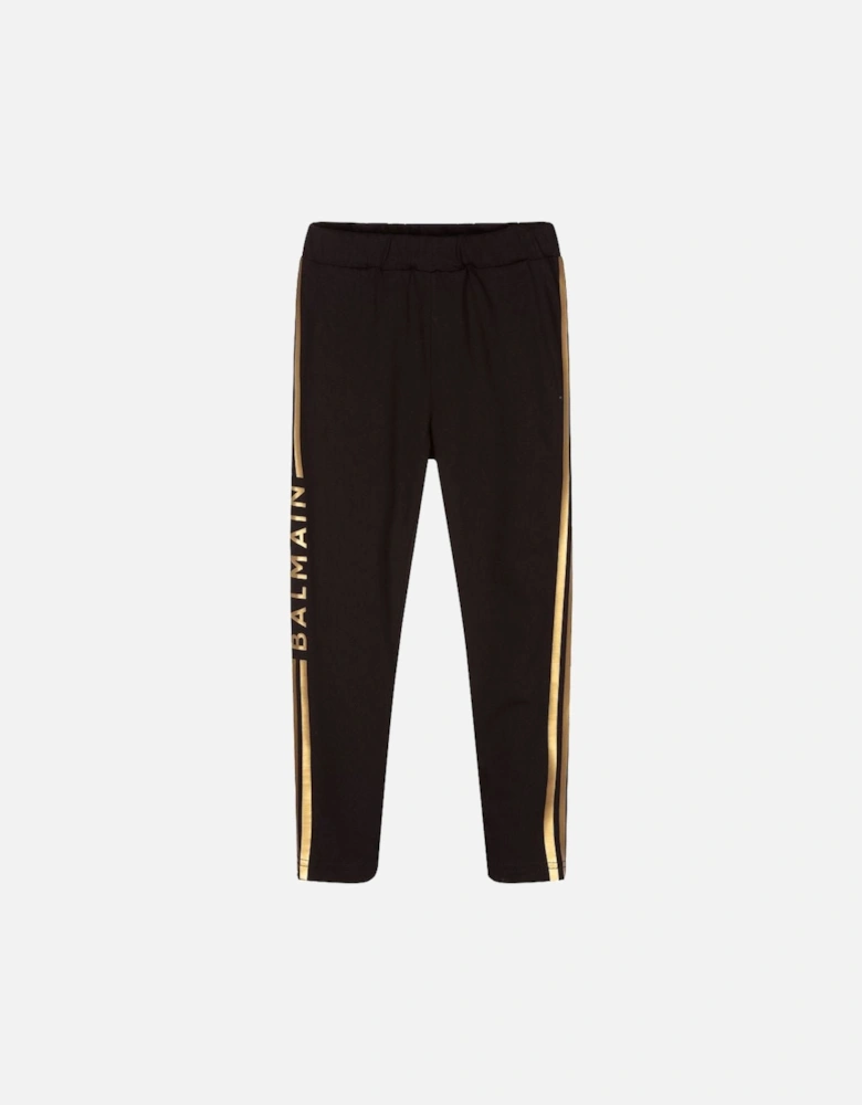 Girls Golden Stripe Logo Leggings Black