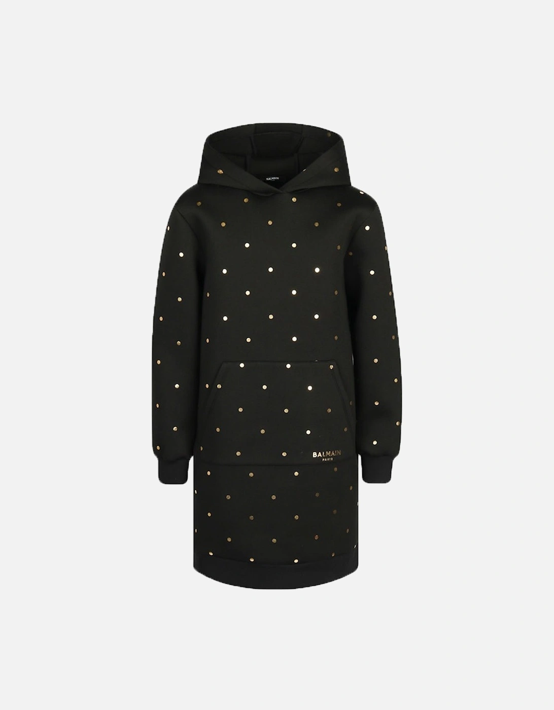 Girls Hooded Dress With Gold Polka Dots Black, 4 of 3